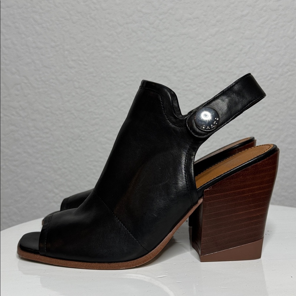 FRANCO SARTO ICELYNN BLACK LEATHER PEEP TOE BLOCK HEELED ANKLE STRAP BOOTIE - Picture 5 of 15